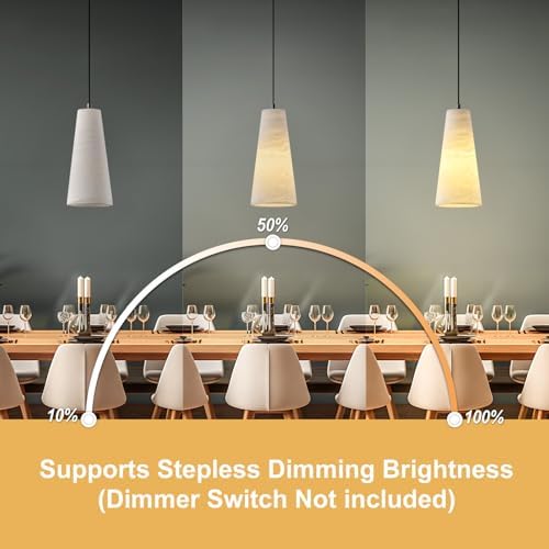 Natural Alabaster Pendant Lights Kitchen Island, H-10in White Pendant Light Fixtures, Light Pendant Marble Conical Shade Black, for Bedroom Bathroom Dining Room Living Room (Dimmable Bulbs INCL) - Image 5