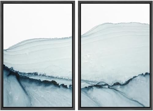 SIGNWIN Framed Wall Art Print Set Blue Paint Stroke Wave Collage Abstract Shapes Illustrations Modern Art Rustic Relax/Calm Multicolor for Living Room, Bedroom, Office - 24"" x36 x2 Black by SIGNWIN
