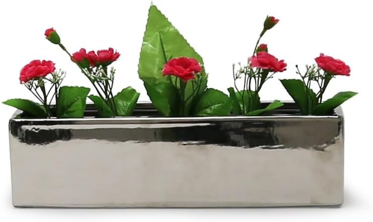 WGVI Long Rectangle Ceramic Planter Vase in Silver 14" x 4" x 4"H, Rectangular Box Block Terrarium Pot, Flower Arrangement, Tabletop Centerpiece, Home Decor Organization Storage Container, 4 Pcs - Image 5