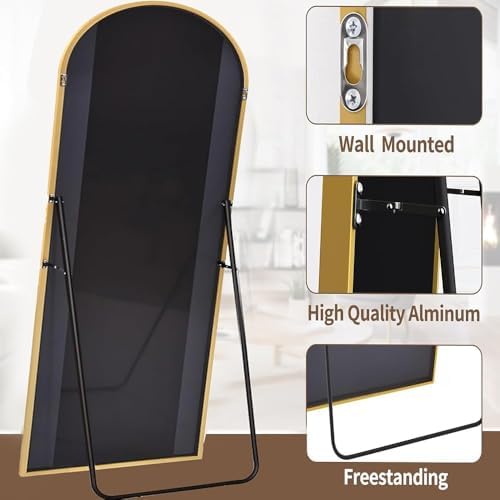 Prywot Full Length Mirror, Oversized 81"x41" Arched-Top Floor Mirror, Gold - Image 6