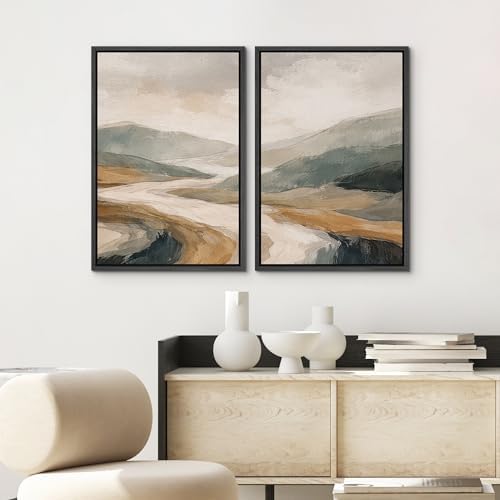 SIGNWIN Framed Wall Art Print Set Neutral Abstract Landscape Mountain Valley Photography Modern Art Rustic Relax/Calm Multicolor for Living Room, Bedroom, Office - 16"" x24 x2 BLACK - Image 3