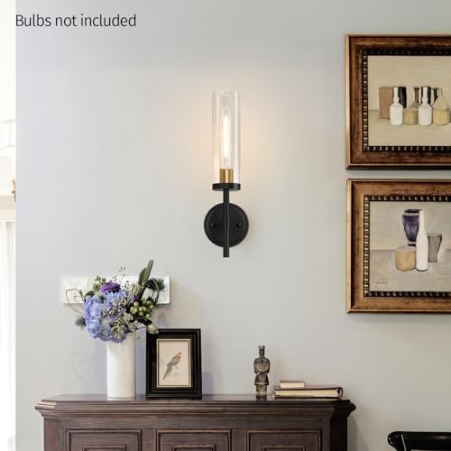 MOKATNG Hardwired Wall Sconces, Black and Gold Bathroom Sconces with Clear Glass, Modern Wall Light Fixtures for Bathroom Mirror Vanity, Living Room, Bedroom, Hallway, Stairway, Cabinet, Foyer - Image 5