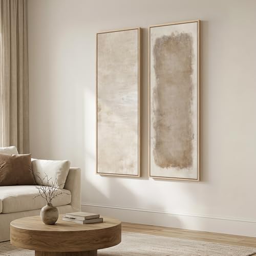 Large Framed Beige Cream Abstract Vertical Wall Art for Hallway, 2 Piece - Image 2
