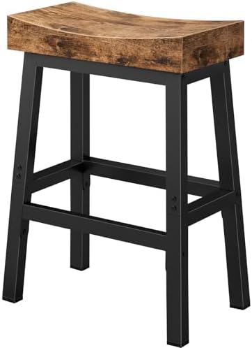 WINAZ Rustic Bar Stools, 24 Inch Barstools, Counter Height Stools with Footrest, Wooden Stool for Kitchen Island, Heavy Duty Backless Chair for Dining Table Farmhouse Outdoor 1 PC by Unknown