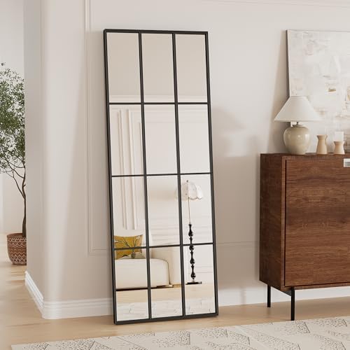 Mirror Full Length, 65"x22" Large Rectangular Mirrors, Black Window Pane Wall Body Mirror with Aluminum Frame, Farmhouse Standing Mirrors Hanging or Leaning for Living Room,No Stand - Image 2