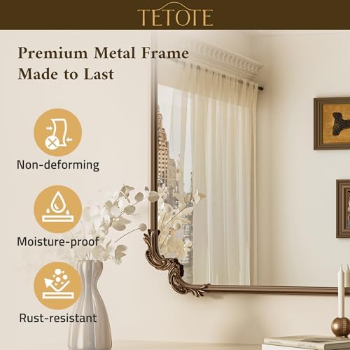 TETOTE Antique Gold Vintage Mirror for Mantle Fireplace 48 x 32 Traditional Baroque Ornate Scroll Rectangle Wall Mirror with Rounded Corner Metal Frame for Living Room Bedroom, Horizontal/Vertical - Image 7