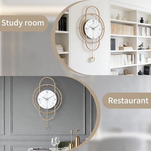 SIN&MI Large Wall Clocks for Living Room Decor Modern Metal Silent Decoration Wall Clock Battery Operated Non-Ticking for Kitchen Bedroom Office Home Clock Wall Decor for Indoor House/12.9 * 24 Inch - Image 5
