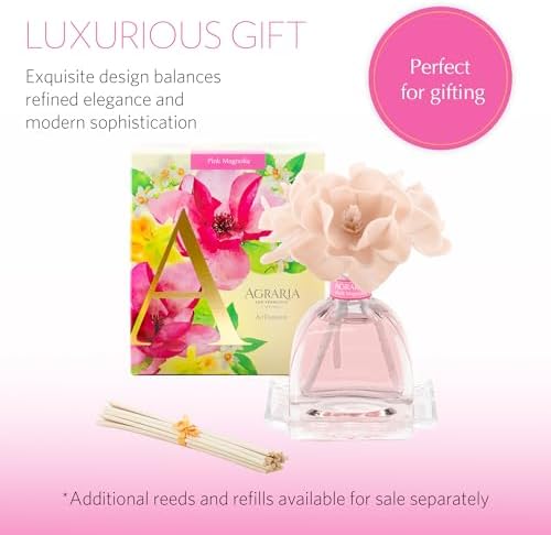 Agraria AirEssence Flower and Reed Diffuser Set, Hand Crafted Sola Flower Botanical Home Fragrance Diffuser, Pink Magnolia Home Decor for Living Room, Bedroom and More - Image 5