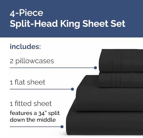 Flex Top Split Head King 4 Piece Sheet Set - Ultra-Soft, Breathable - Black - Image 3