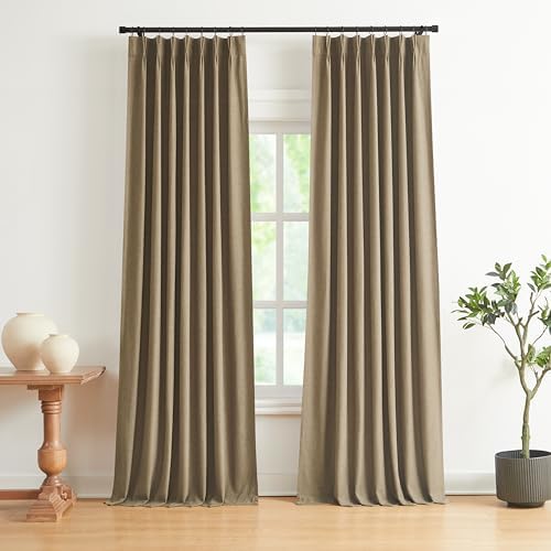 Vision Home Brown Pinch Pleated Full Blackout Curtains Linen Blended Room Darkening Window Curtains 120 inch for Living Room Bedroom Thermal Insulated Pinch Pleat Drapes with Hooks 10ft 40" Wx120 Lx2 by VisionHome