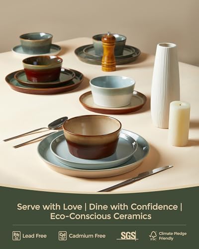 Pokini Ceramic Plates and Bowls Sets for 6, 18pcs Dinnerware Sets, Dish Set - Image 6