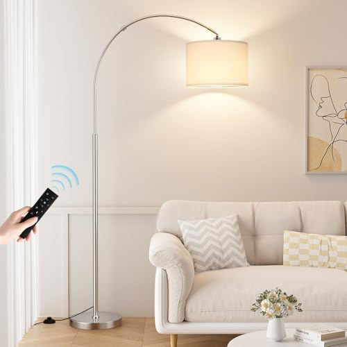 Ambimall Dimmable Arc Floor Lamp with Remote, Color Temp Adjustable, Silver by Ambimall