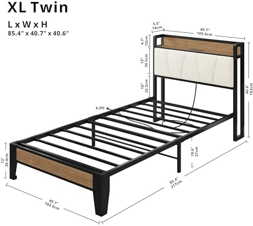 LIKIMIO XL Twin Size Bed Frame with Storage Headboard and Charging Station - Image 2