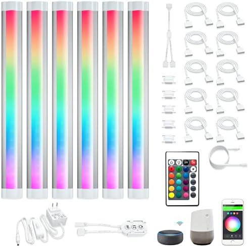 Smart Under Cabinet Lighting with Remote,RGB Cabinet Lights,Color Changing LED Strip Lights for PC,Kitchen Under Counter Lighting Plug in,Shelf Lights,LED Light Bar,Work with Alexa,Google,App,6pcs by LAMPAOUS