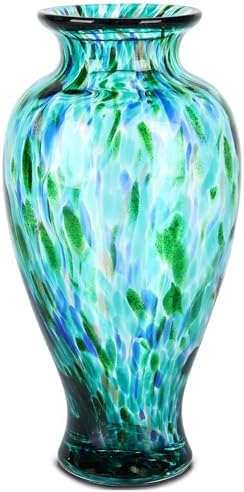 11.8" Tall Glass Vase Beautiful Hand Blown Glass Vase Modern Art Home Decor, Wide Mouth Colorful Vases for Mantle Dining Table Centerpiece, Entryway Living Room Wedding Decoration (Jade Green) by LINYTHER