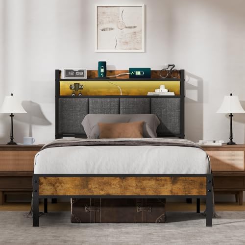 Z-hom Twin Bed Frame with 2-Tier Storage Upholstered Headboard,Noise Free - Image 3