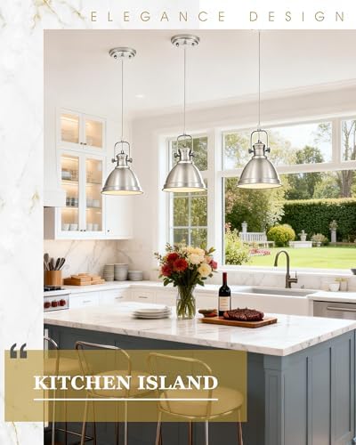 Pendant Lights Kitchen Island, 8" Farmhouse Hanging Lights Fixtures with Metal Shade, Rustic Kitchen Pendant Lighting Over Island for Dining Room, Brushed Nickel, AD-2151-1PM-SN - Image 6