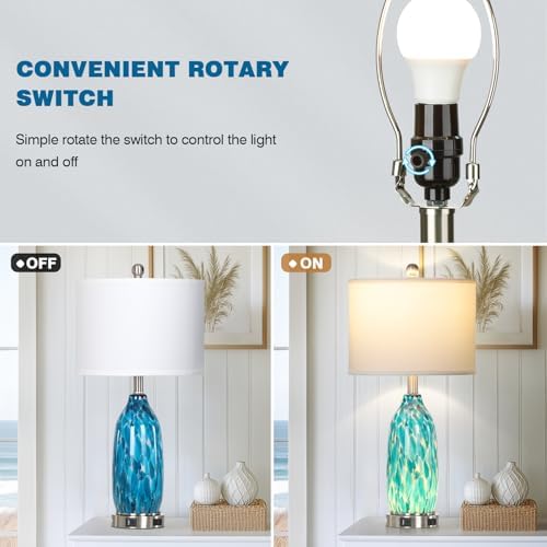 Rinweey 26" Peacock Green Glass Table Lamps Set of 2,Coastal Nautical Bedside Lamps with USB Ports & AC Outlet,Lamparas Elegantes para Cuarto with Night Light for Bedroom Living Room Decoration - Image 7
