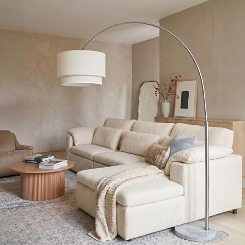 Brightech Mason Arc Floor Lamp - Modern Corner Standing Lamp with Unique Hanging Drum Lamp Shade for Living Room - Bright Overhead, Curved Hanging Light for Bedroom. Library, Den - Nickel - Image 4