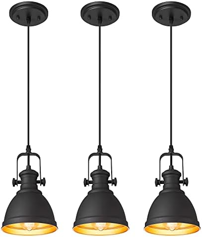 3-Pack Black Pendant Lights Kitchen Island, 6.5" Metal Shade by Audickic
