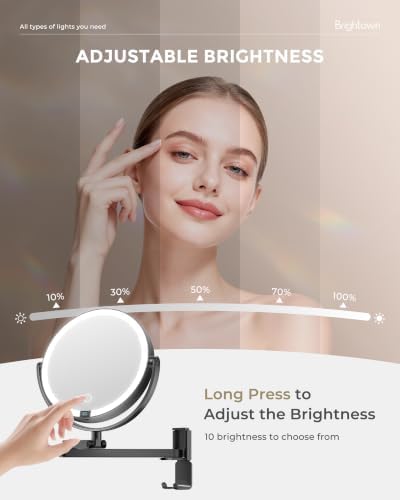 Brightown 8" Wall Mounted Makeup Mirror with Lights & Magnification 1X/10X - Image 4