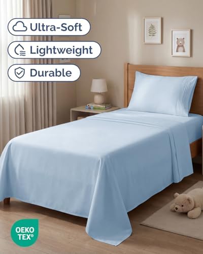 Twin Size 3 Piece Sheet Set - Comfy Breathable & Cooling Sheets - Sky Blue - Image 2
