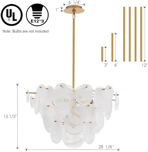 Dia 28 Inch, Modern Glass Chandeliers for Bedroom, Gold Dining Room Light Fixture, Large Vintage Pendant Chandelier for Living Room Stairway Entryway Kitchen Farmhouse Foyer - Image 7