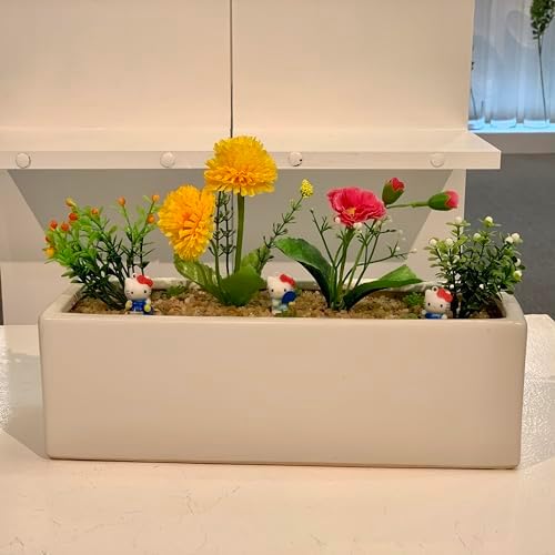 WGVI Long Rectangle Ceramic Planter Vase in White 12" x 4" x 4"H, Block Rectangular Terrarium Box Pot, Flower Arrangement, Table top Centerpiece, Home Decor Organization Storage Container, 1 Pc. - Image 7