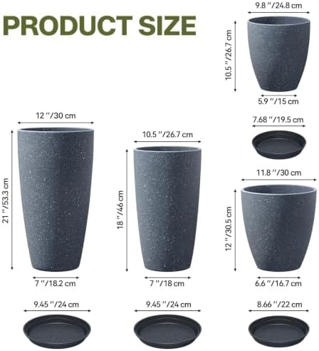 ZMTECH 4 Pack Plastic Planters 21/18/12/10in, Indoor Outdoor Round Planter for Porch, Large Plant Pot with Drainage Hole for Home Garden Front Door, Modern Decorative Pots for Plants (Dark Gray) - Image 2