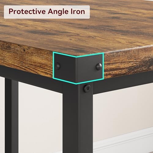 GarveeHome Dining Table Set for 4, Kitchen Table with 2 Metal Wood Benches, Rectangular Room Dining Table Set, 3 Piece Bench Table Set for Small Space, Apartment, Studio, Rustic Brown - Image 5