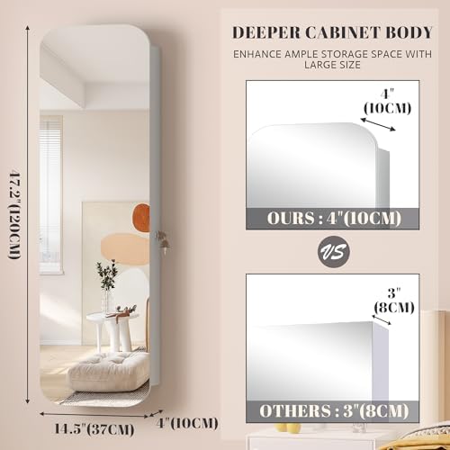 Vlsrka 47.2" Wall/Door Mounted Jewelry Cabinet Organizer Armoire W/Mirror - Image 6