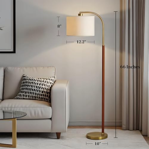 66” Walnut Gold Floor Lamp for Living Room, 1200 Lumens 3-Level Brightness Arc Floor Lamp for Bedroom, Wood Vintage Mid Century Modern Standing Lamp, Adjustable Lampshade, LED Bulb Included - Image 6