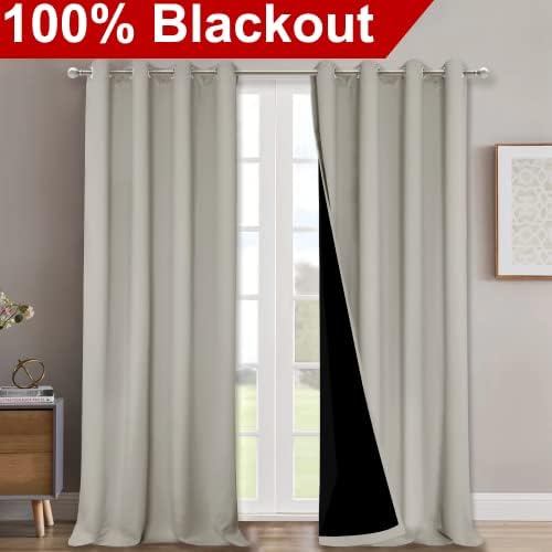 NICETOWN 100% Blackout Blinds, Set of 2, 46" x 96", Natural, Laundry Room Decor Window Treatment Curtains for Large Patio Sliding Door, Thermal Insulated Curtains for Bedroom - Image 2