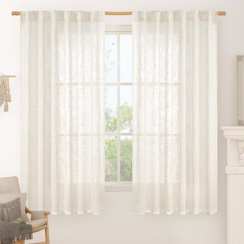 LAMIT Cream Semi Sheer Linen Curtains 60 Inch, Light Filtering Panels by LAMIT
