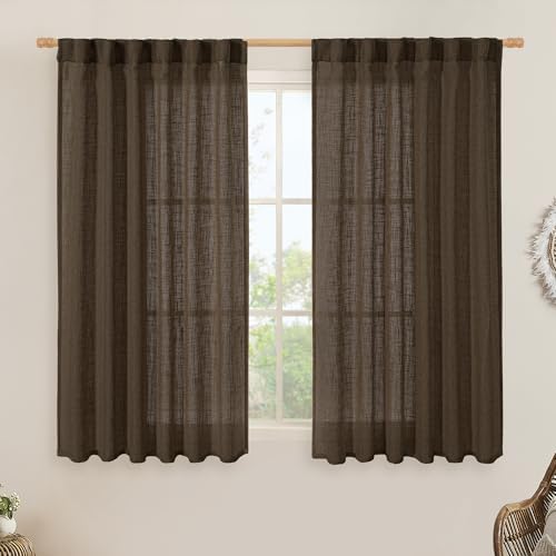 LAMIT Semi Sheer Linen Curtains 45 Inches Long for Windows, 52 x 45 Inch by LAMIT