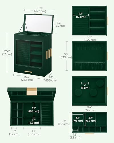 SONGMICS 5-Layer Jewelry Box with Glass Window, 3 Side Drawers - Image 6