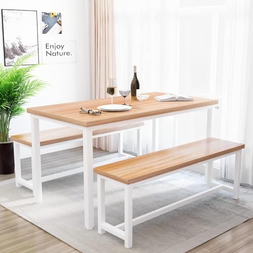 Recaceik Dining Table Set for 4 Kitchen Dining Room Set with 2 Dinner Benches, Farmhouse Breakfast Table for Apartment Small Space, Easy Assembly - Image 2
