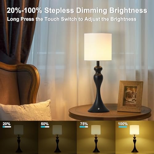 Cordless Table Lamp Rechargeable, Battery Fabric Bedside Touch Light, Black - Image 5