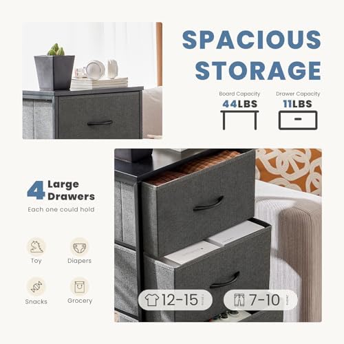 DUMOS Nightstand, Bedside Table with 4 Fabric Drawers - Image 4