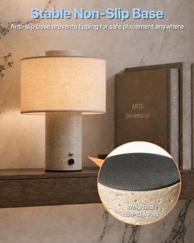 Rechargeable Marble Table Lamp 3CCT Touch Control Linen Shade - Image 5
