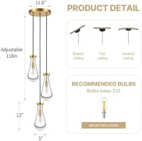 Raindrop Pendant Light Fixtures of 3 Lights,Tear Drop Pendants Light - Image 4
