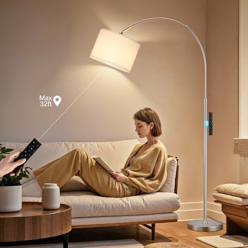 Ambimall Dimmable Arc Floor Lamp with Remote, Color Temp Adjustable, Silver - Image 6