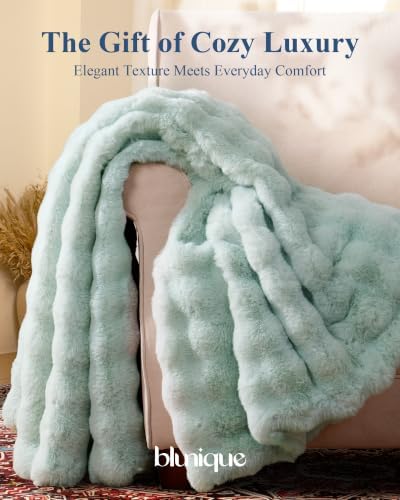 Ultra Soft Cozy Faux Fur Throw Blanket, Fuzzy Plush Thick Bubble Blanket, Oversize Luxury Fluffy Blanket for Couch, Sofa, Bedroom, and Living Room,50x60 Inches, Misty Blue - Image 4