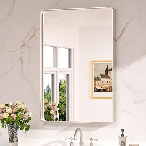 Keonjinn 24 x 36 Inch Brushed Nickel Bathroom Mirrors for Over Sink by Keonjinn