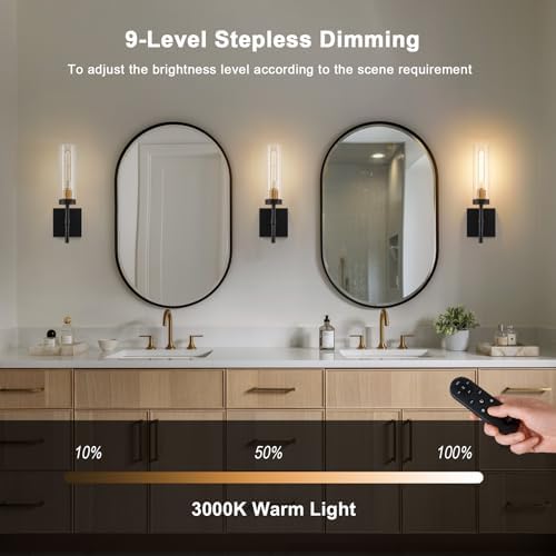 Wireless Wall Sconces with Remote Control, Battery Operated Wall Sconce Set of 2, Black & Gold Rechargeable Dimmable Wall Light for Bedroom Living room Bathroom Hallway Entryway Stairwell, 3000K - Image 4