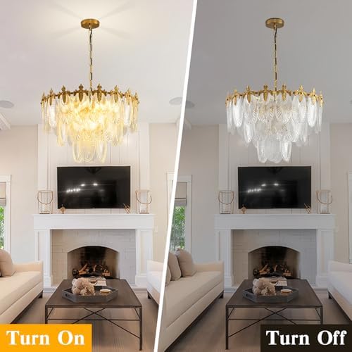 KELUOLY Antique Chandelier 3-Tier Glass Crystal Chandeliers, 9-Lights Gold Round Pendant Light 23.6" Brushed Brass Adjustable Height, Applicable to Dining Room, Bedroom, Living Room, Foyer, Kitchen - Image 6