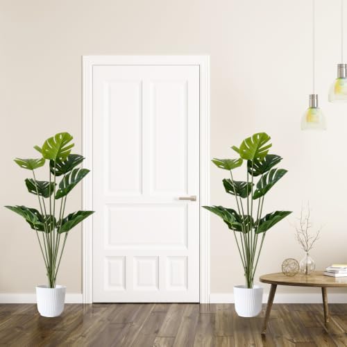 SAJANDAS Set of 2 Artificial Monstera Deliciosa Plants in Pots, Fake Tropical Trees with Greenery Leaves Stems, 46 Inch Faux Swiss Cheese Floor Plants for Porch, Office, Garden, Store, Home Decor - Image 2