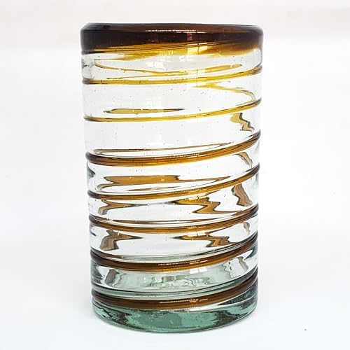 Amber Spiral 14 oz Drinking Glasses (set of 6), Recycled Glass, Lead-free, Toxin-Free (Drinking) - Image 4