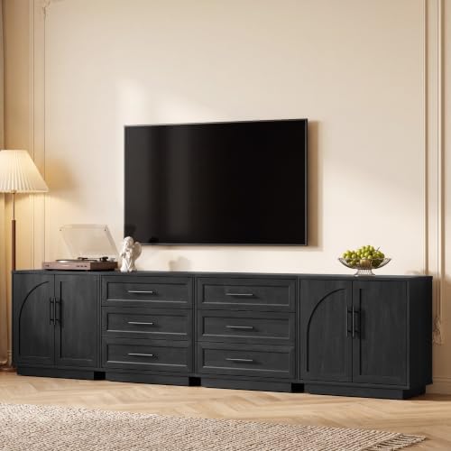 Fatmok Modular Entertainment Center & Buffet Cabinet, Extra Long Sideboard TV Stand with Arched Wooden Doors, Modern Wooden Storage Cabinet for Living Room, Black Grey(CEEC,4-Piece) by Fatmok
