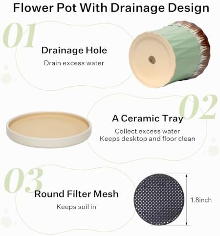 6.6 Inch Ceramic Planters with Drainage Hole and Saucer,Indoor Outdoor Large Flower Pots, Garden Pot for Plant Lovers (Drip Green) - Image 4